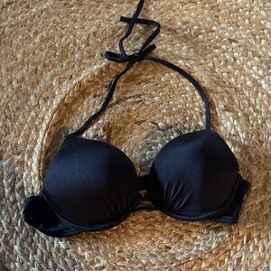 Black Bombshell Padded Lift Halter Tie Bikini Top